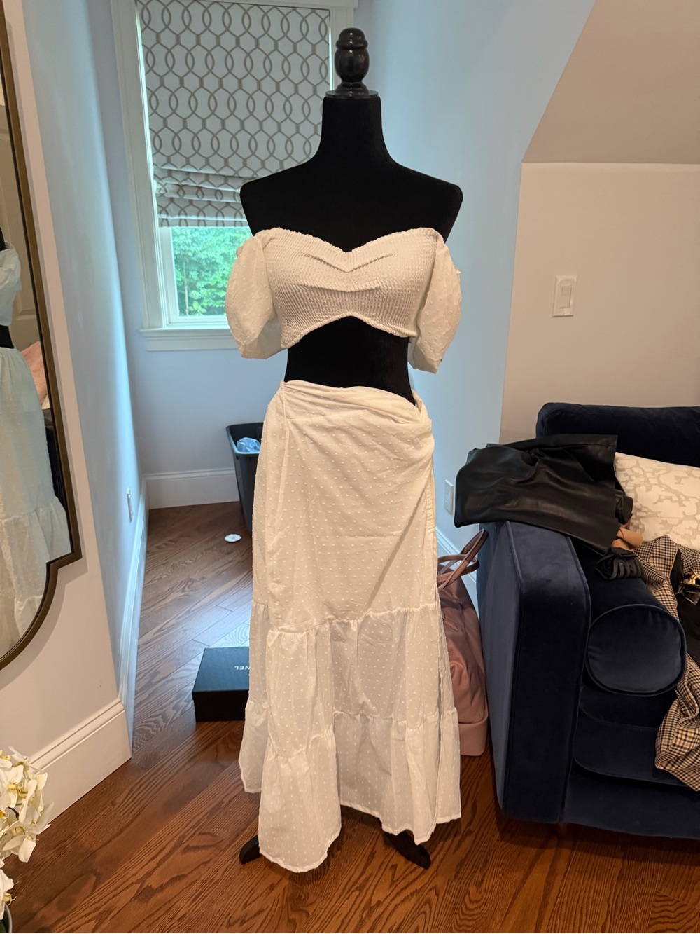 Peixoto White Off-Shoulder Maxi Skirt Set